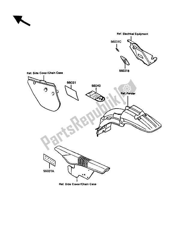 All parts for the Labels of the Kawasaki KMX 125 1989