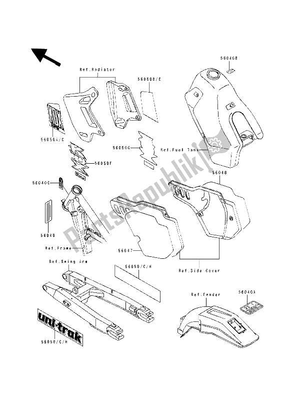 Todas as partes de Etiqueta (verde) do Kawasaki KDX 200 1991