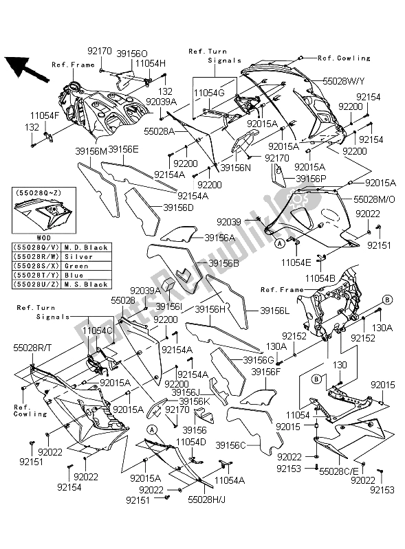 All parts for the Cowling Lowers (d8f Daf) of the Kawasaki ZZR 1400 ABS 2008