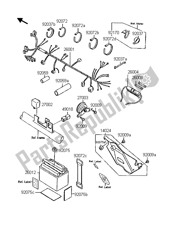 Tutte le parti per il Equipaggiamento Elettrico Del Telaio del Kawasaki KMX 125 1998