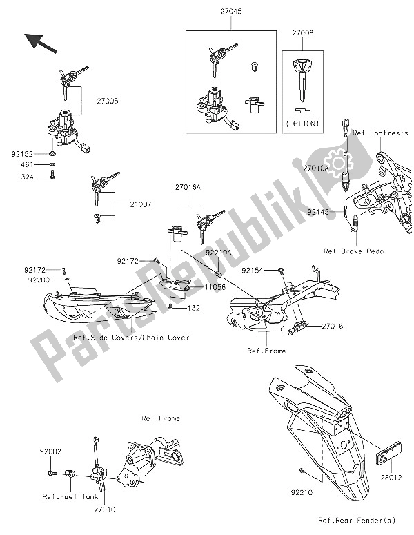 Alle onderdelen voor de Contactschakelaar van de Kawasaki ER 6F 650 2016