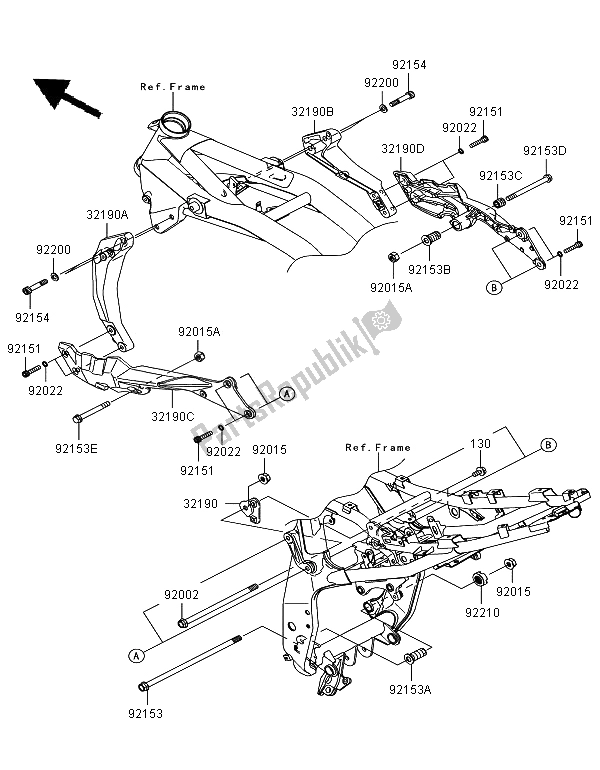 Alle onderdelen voor de Motorsteun van de Kawasaki Z 750 ABS 2012