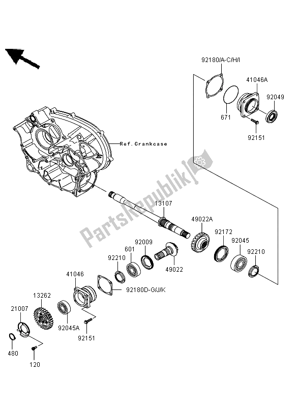 All parts for the Front Bevel Gear of the Kawasaki KVF 650 4X4 2009