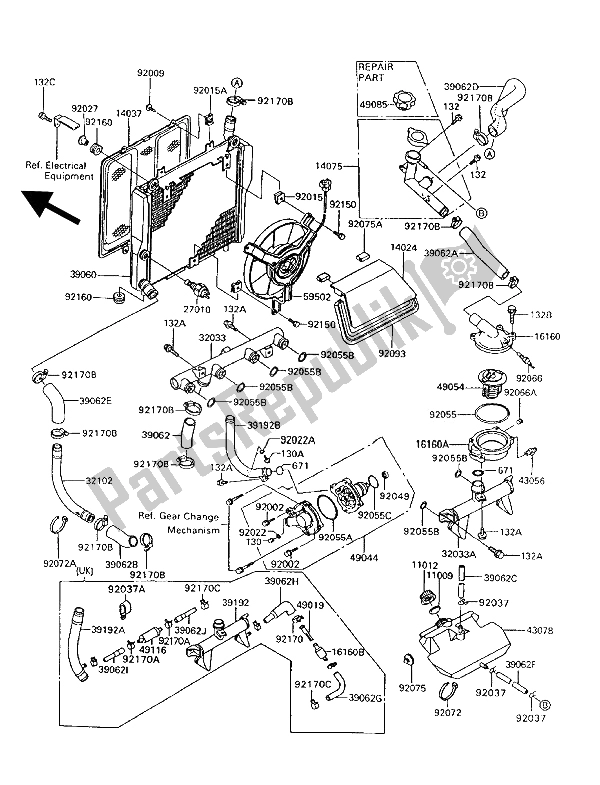 Alle onderdelen voor de Radiator van de Kawasaki 1000 GTR 1992