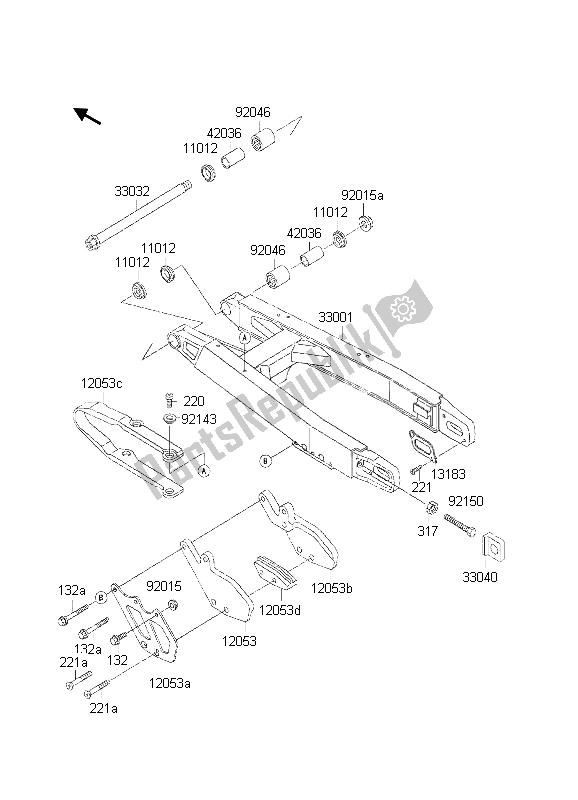 All parts for the Swingarm of the Kawasaki KX 500 2002