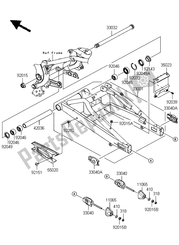 All parts for the Swingarm of the Kawasaki ER 6N ABS 650 2010