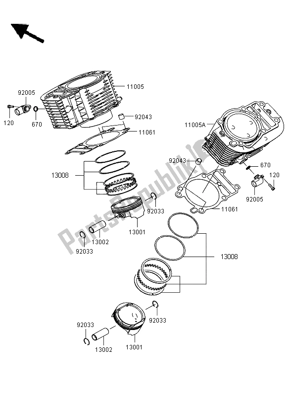 Toutes les pièces pour le Cylindre Et Piston du Kawasaki VN 1700 Voyager ABS 2012