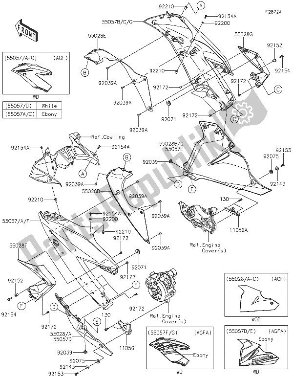 Tutte le parti per il Il Cofano Si Abbassa del Kawasaki Ninja 250 SL 2016