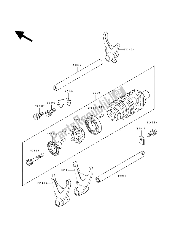 All parts for the Change Drum & Shift Fork of the Kawasaki ZXR 750 1992