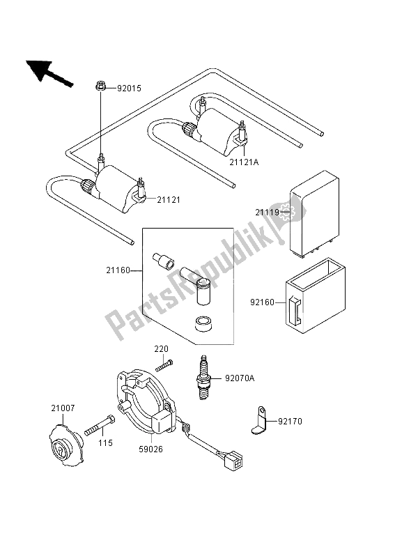 All parts for the Ignition System of the Kawasaki Zephyr 550 1996