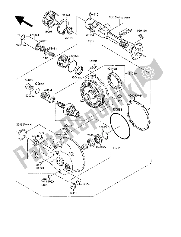 All parts for the Drive Shaft & Final Gear of the Kawasaki VN 15 SE 1500 1988