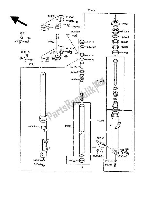 All parts for the Front Fork of the Kawasaki VN 15 1500 1994