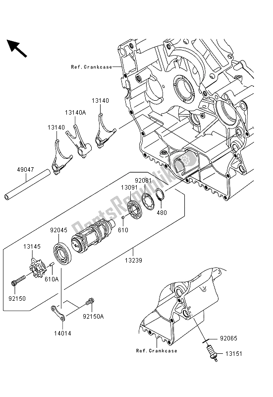 All parts for the Gear Change Drum & Shift Fork(s) of the Kawasaki VN 900 Custom 2013
