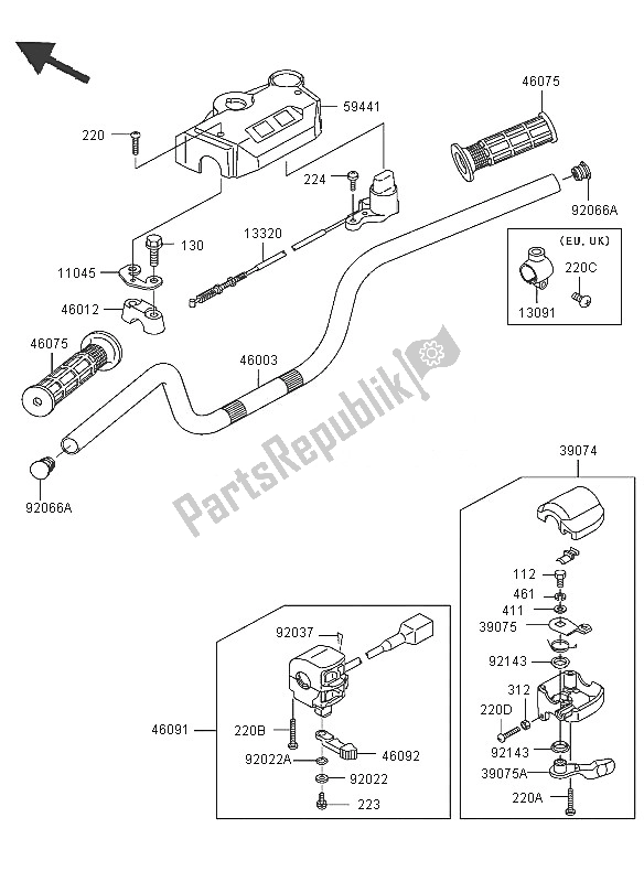 All parts for the Handlebar of the Kawasaki KLF 300 2005