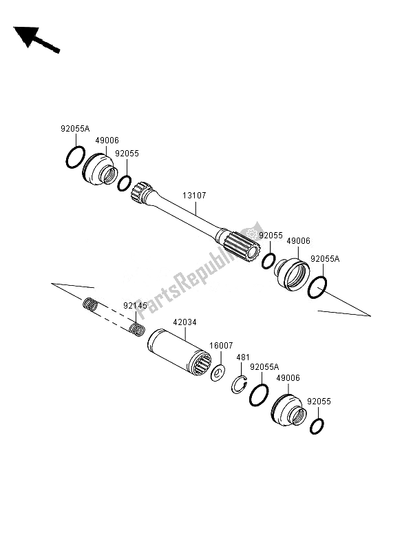 Alle onderdelen voor de Aandrijfas Propeller van de Kawasaki KVF 750 4X4 2010