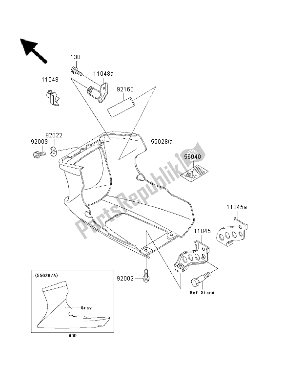 Tutte le parti per il Il Cofano Si Abbassa del Kawasaki GPZ 500S 2003