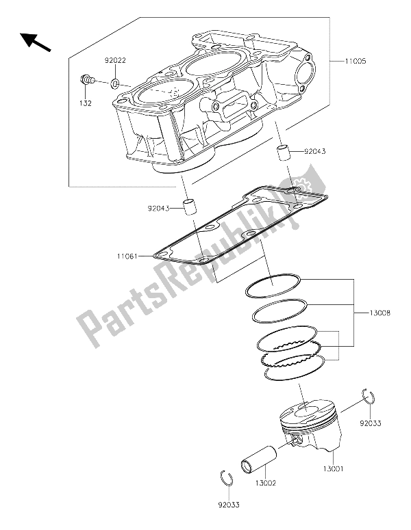 All parts for the Cylinder & Piston(s) of the Kawasaki Z 300 ABS 2015