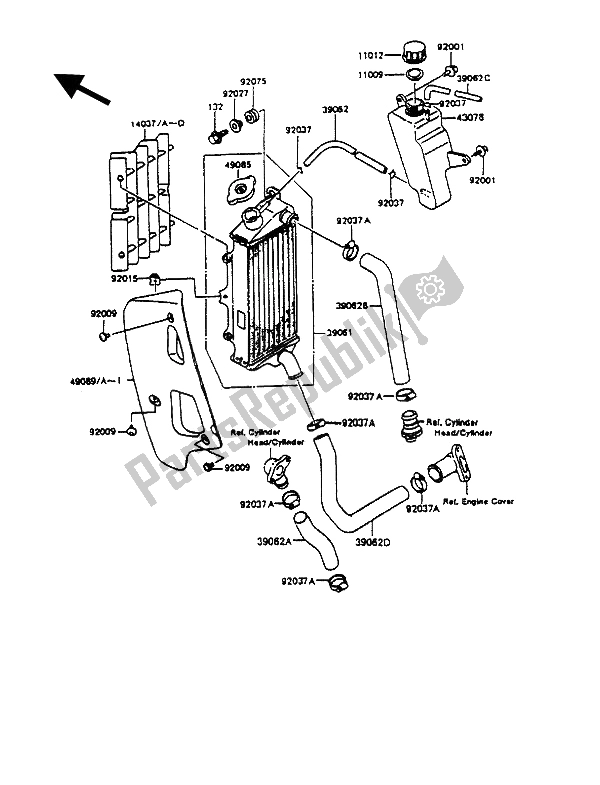 Todas las partes para Radiador de Kawasaki KMX 125 1992