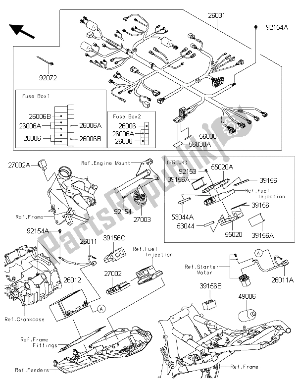 Tutte le parti per il Equipaggiamento Elettrico Del Telaio del Kawasaki Z 800 ABS 2015