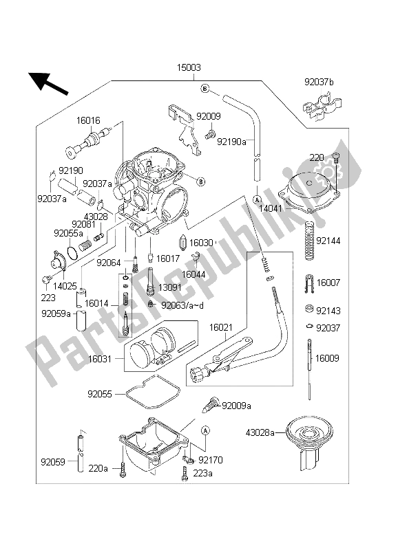 All parts for the Carburetor of the Kawasaki KLX 300R 1998