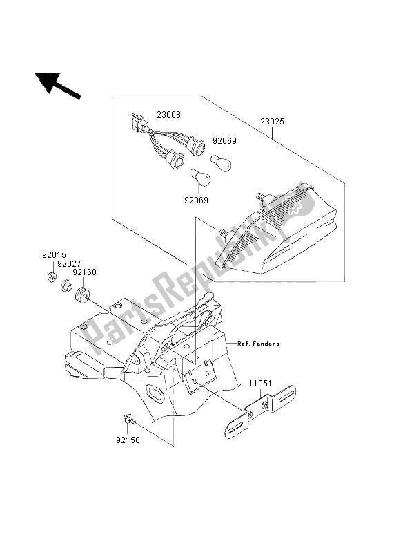 All parts for the Taillight of the Kawasaki ZRX 1200S 2003