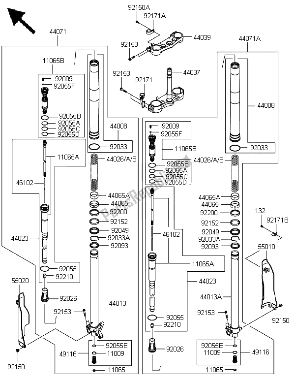 All parts for the Front Fork of the Kawasaki KLX 450 2013