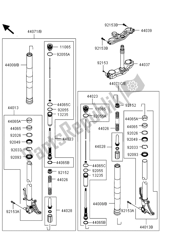 All parts for the Front Fork of the Kawasaki Ninja ZX 10R 1000 2013