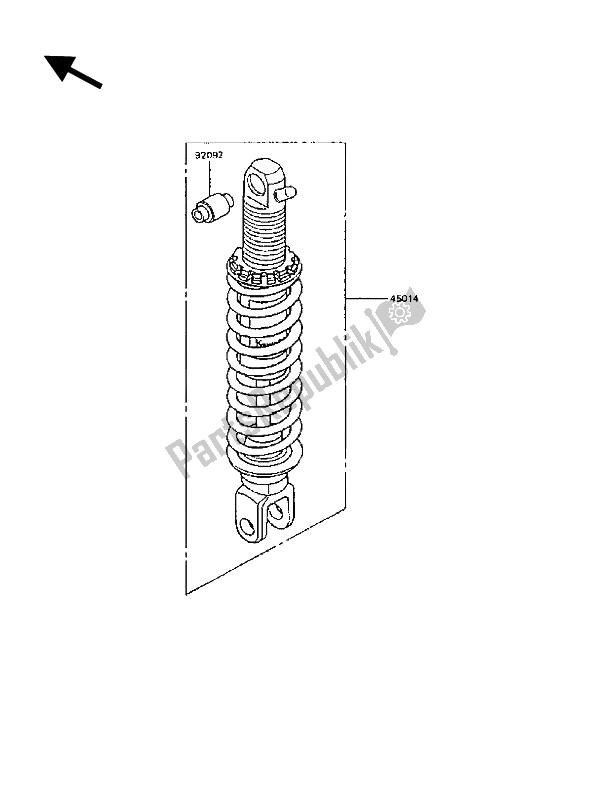 Alle onderdelen voor de Schok Absorbeerders) van de Kawasaki KLR 600 1989