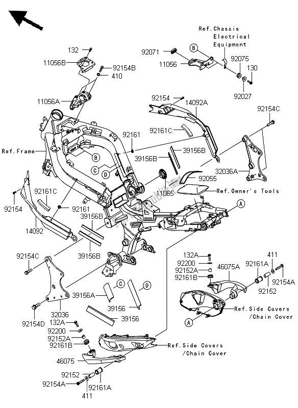 All parts for the Frame Fittings of the Kawasaki ER 6F ABS 650 2012