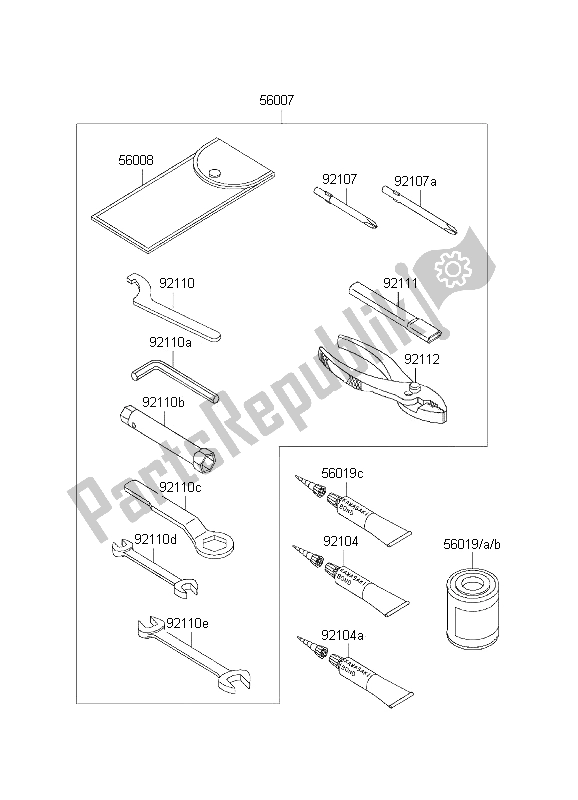 Alle onderdelen voor de Eigenaars Tools van de Kawasaki ER 5 500 2001