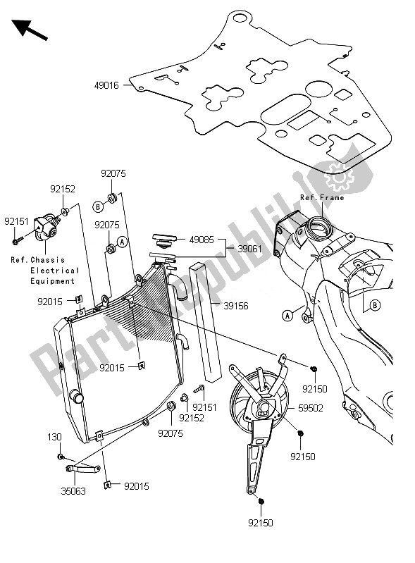 Alle onderdelen voor de Radiator van de Kawasaki Ninja ZX 10R 1000 2010