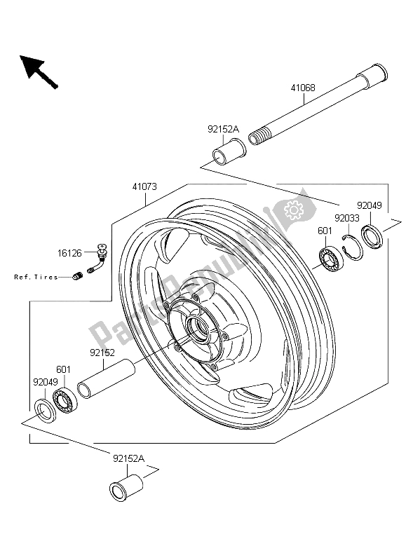 All parts for the Front Hub of the Kawasaki VN 1600 Classic 2004