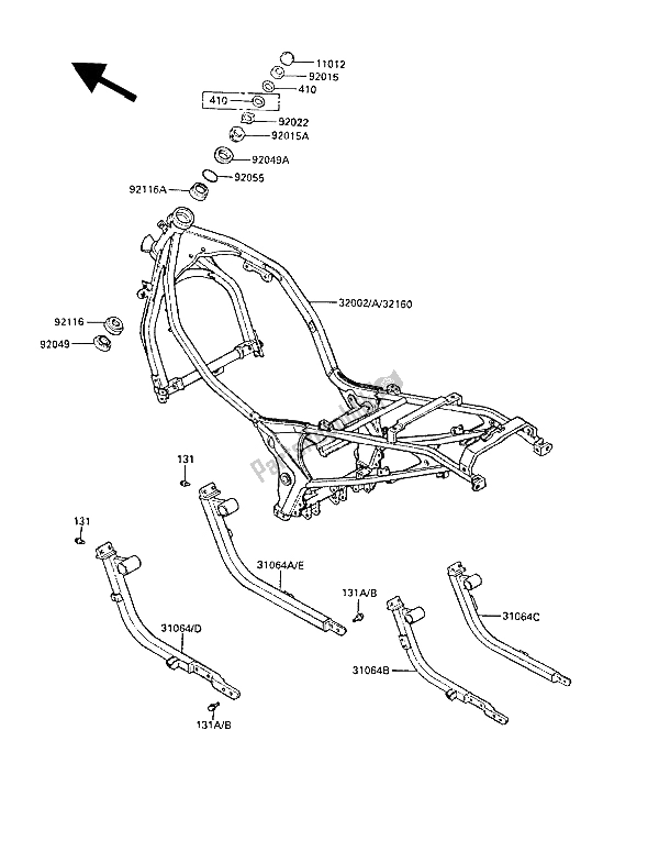 All parts for the Frame of the Kawasaki GPZ 600R 1988