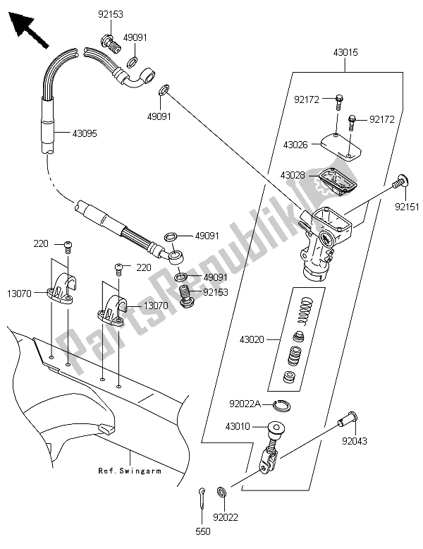 All parts for the Rear Master Cylinder of the Kawasaki KX 450F 2008