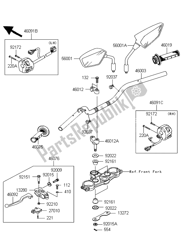 All parts for the Handlebar of the Kawasaki D Tracker 125 2012