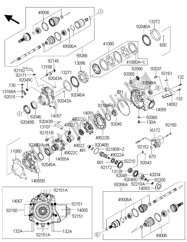 All parts for the Drive Shaft Front of the Kawasaki Brute Force 750 4X4I EPS HFF 2015