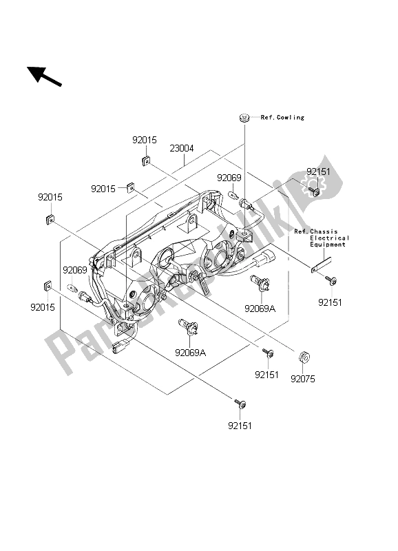 All parts for the Headlight(s) of the Kawasaki Ninja ZX 6 RR 600 2004