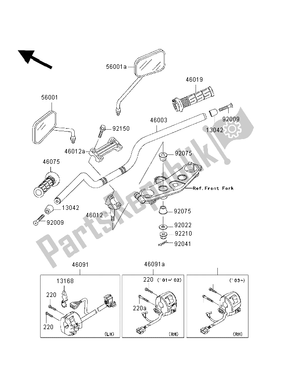 All parts for the Handlebar of the Kawasaki ZRX 1200R 2002