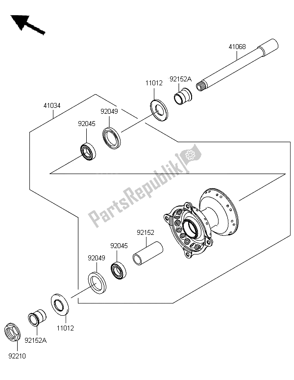 All parts for the Front Hub of the Kawasaki KX 250F 2006