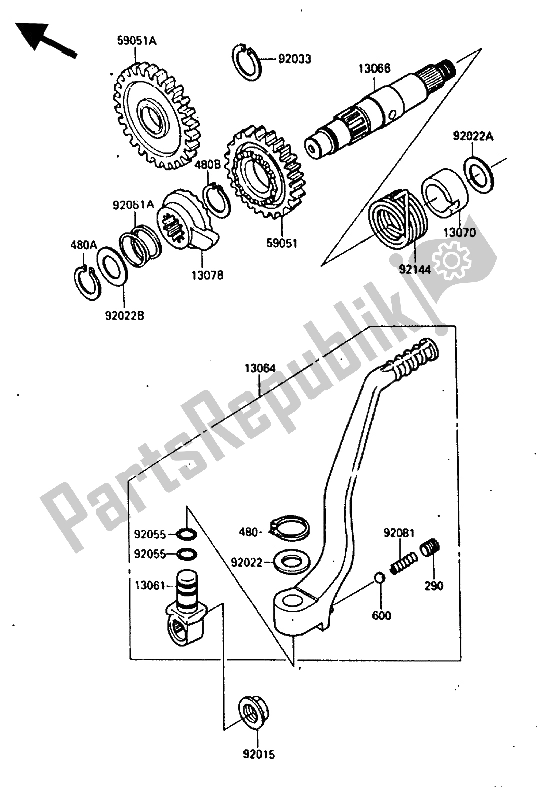Wszystkie części do Mechanizm Kickstartera Kawasaki KX 250 1987