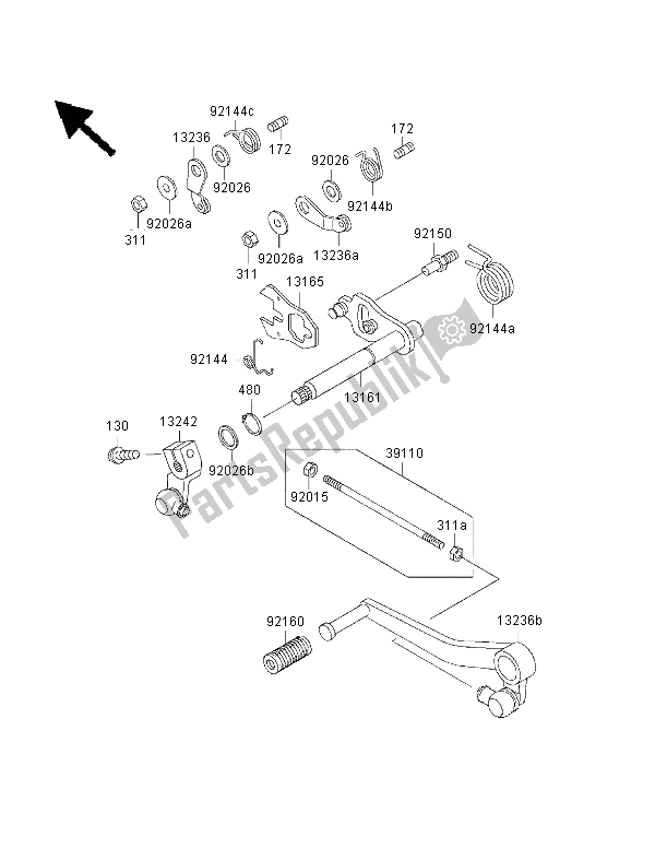 All parts for the Gear Change Mechanism of the Kawasaki ZRX 1100 1999