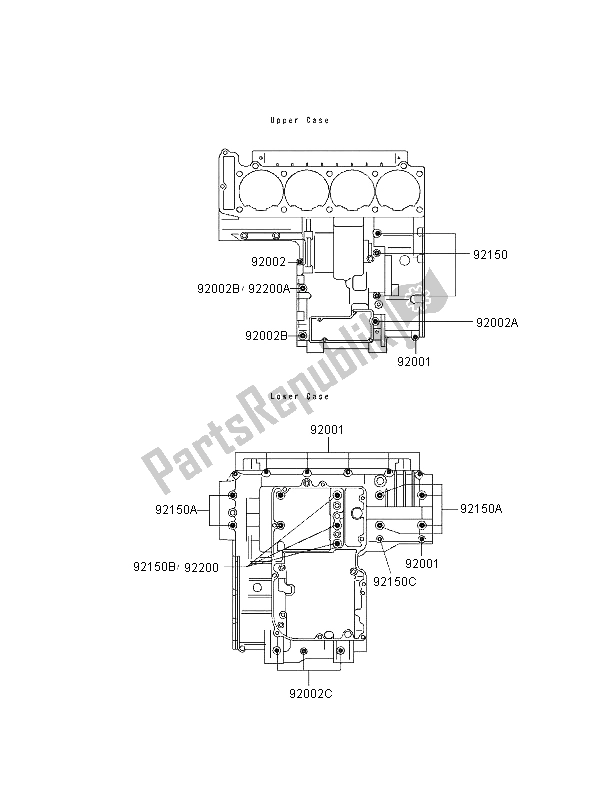 All parts for the Crankcase Bolt Pattern of the Kawasaki ZZR 1100 1996