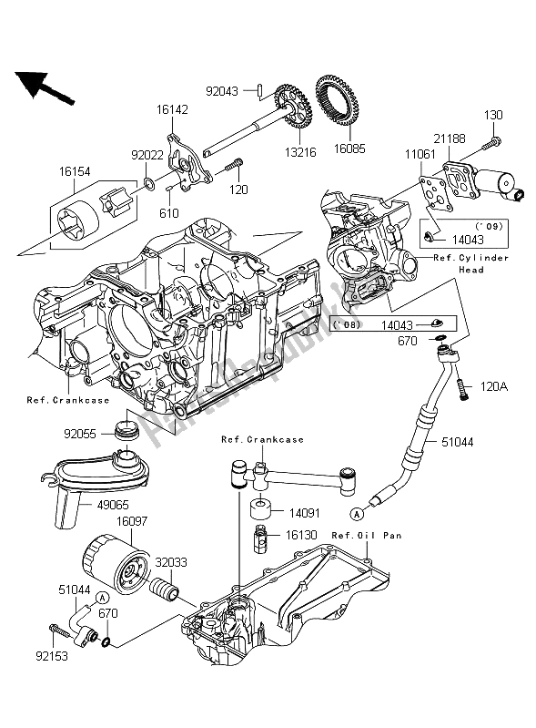 Alle onderdelen voor de Oliepomp van de Kawasaki 1400 GTR 2009