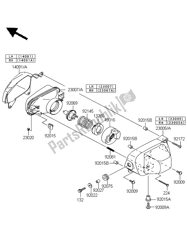 Todas as partes de Farol do Kawasaki KFX 700 KSV 700A6F 2006