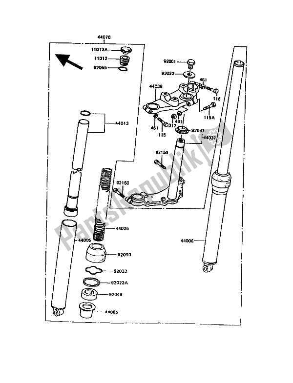 Tutte le parti per il Forcella Anteriore del Kawasaki KE 100 1994