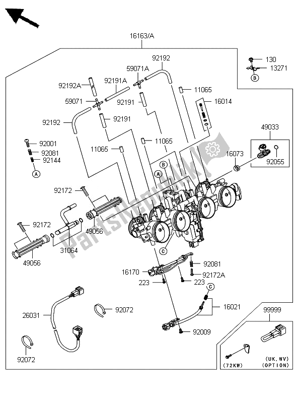 All parts for the Throttle of the Kawasaki Z 1000 2007