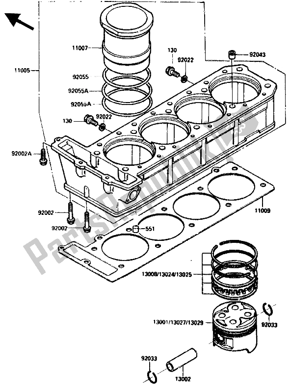 Tutte le parti per il Cilindro E Pistone (zx750ge000001 006883) del Kawasaki GPZ 750R 1985