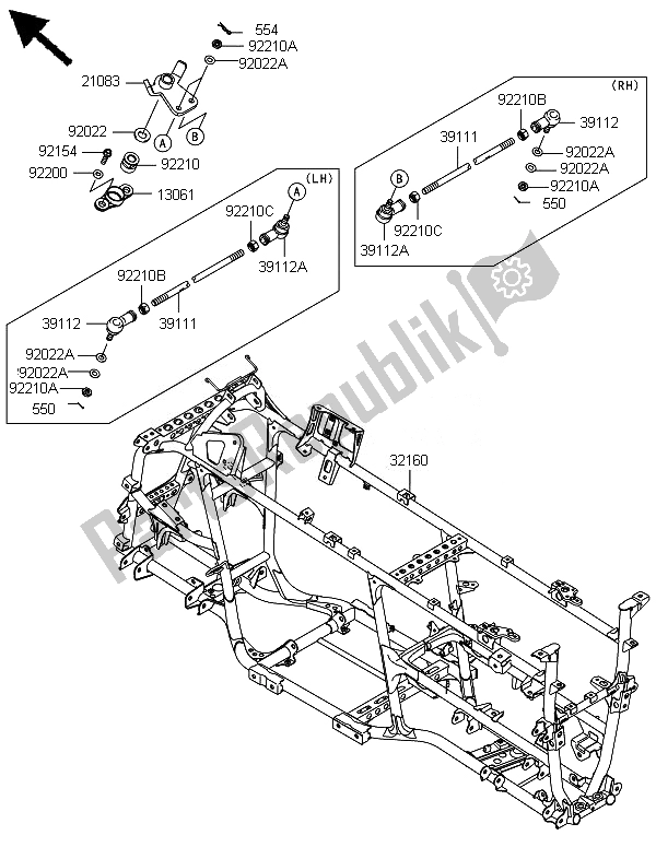 All parts for the Frame of the Kawasaki Brute Force 750 4X4I Epsgef 2014