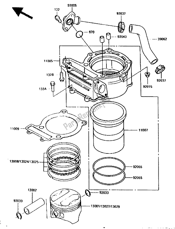 Tutte le parti per il Cilindro E Pistone del Kawasaki KLR 250 1986