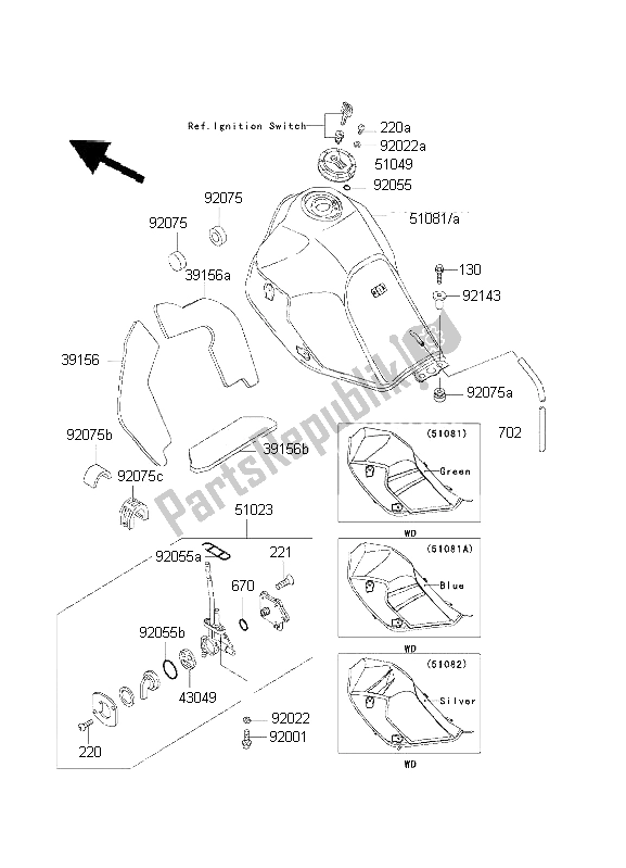 Alle onderdelen voor de Benzinetank van de Kawasaki KLR 650 2001